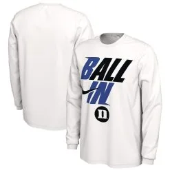 Men's Nike White Duke Blue Devils Ball In Bench Long Sleeve T-Shirt