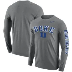 Nike Men's Heathered Gray Duke Blue Devils Arch & Logo Two-Hit Long Sleeve T-Shirt